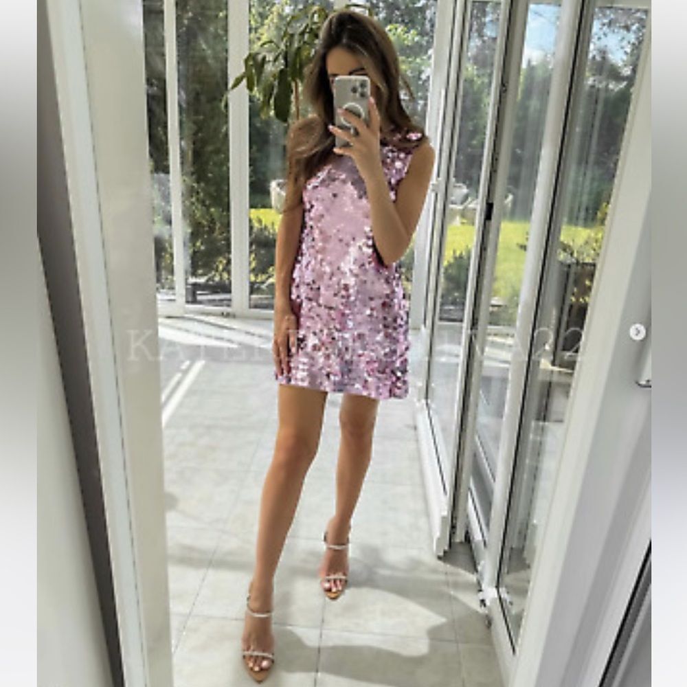 ZARA NEW WOMAN PINK SEQUIN SHORT DRESS